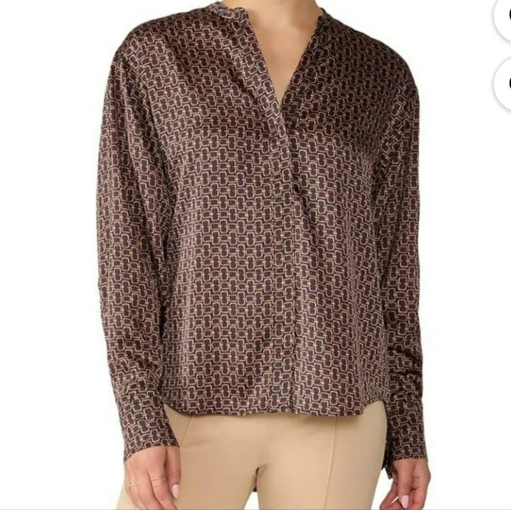 Sanctuary  Brown And Gold Patterened Blouse With Dolman Sleeves